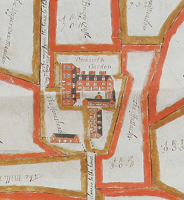 Part of a map showing the dissolved priory of Blackladies showing Blackladies Farm