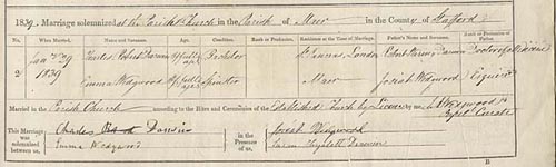 Marriage entry for Charles Darwin and Emma Wedgwood ( Click to zoom )