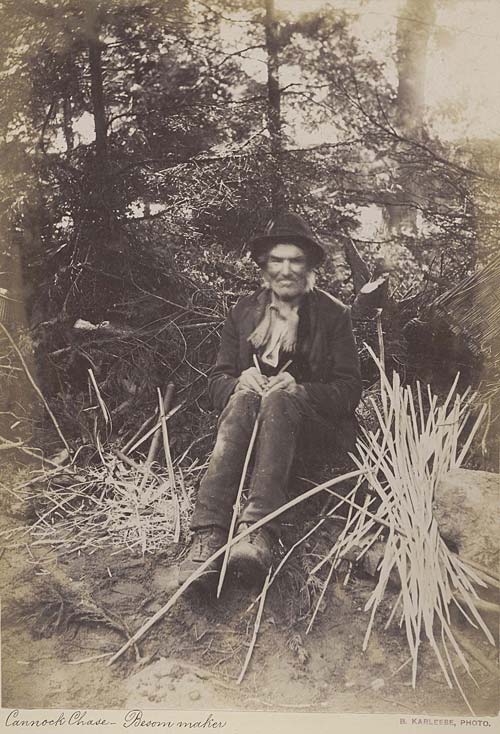 Photograph of a besom maker on Cannock Chase