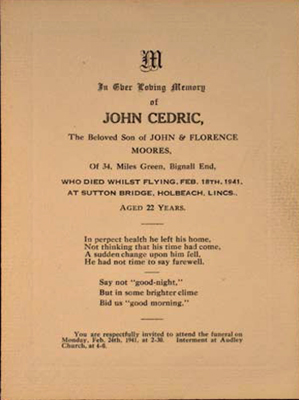 Funeral invitation for John Cedric image