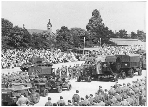 Field Marshal Montgomery ("Monty") reviewed the Territorial Army at Whittington Barracks in June 1949.  image