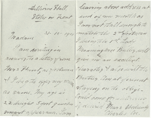 Letter of application for a footman