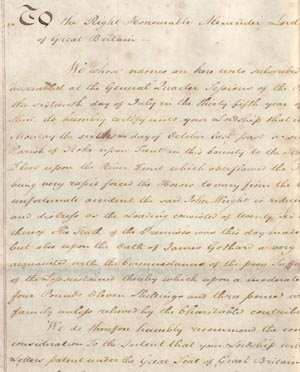 Petition of 1795 on behalf of a carrier following the loss of valuable goods during a flood